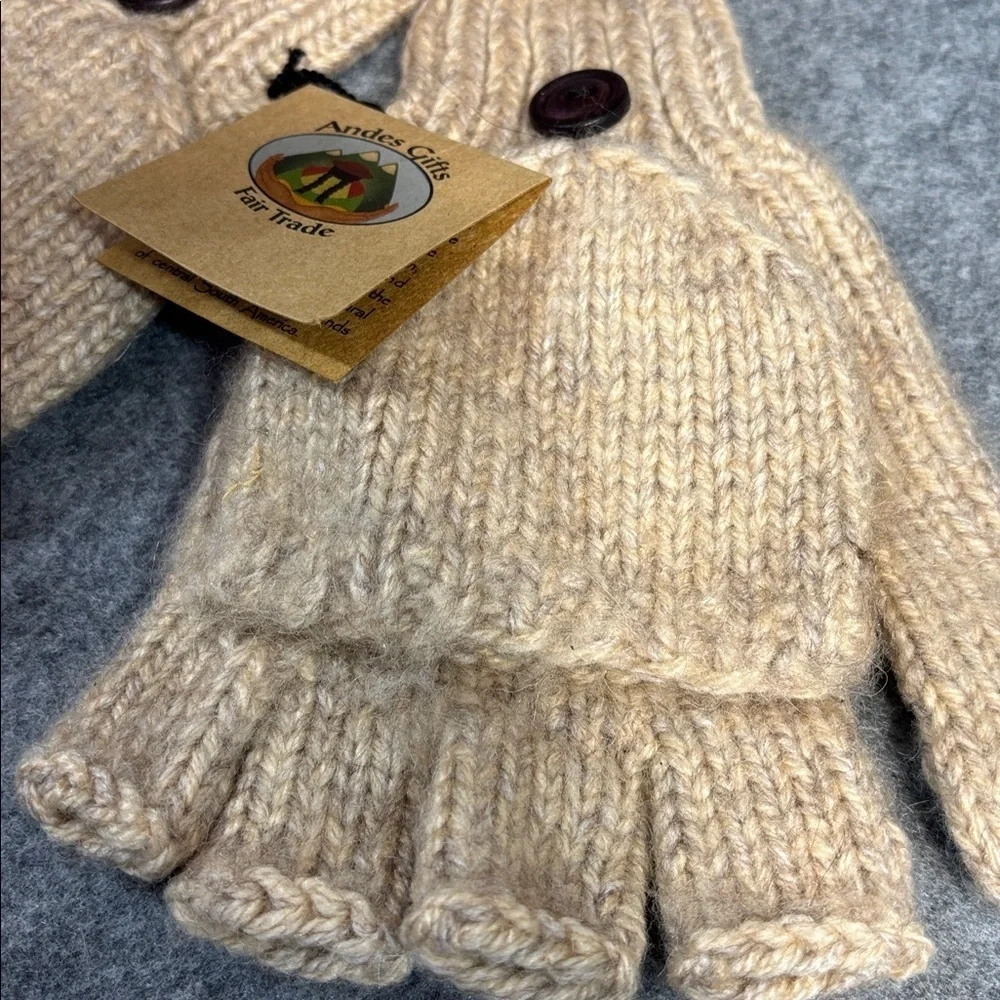 Andes Gifts Alpaca Cozy Knit mitten  Gloves - Cream marbled mitten gloves